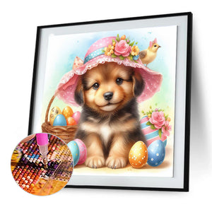 Pastoral Dog And Easter Egg 30*30CM (canvas) Full Round Drill Diamond Painting