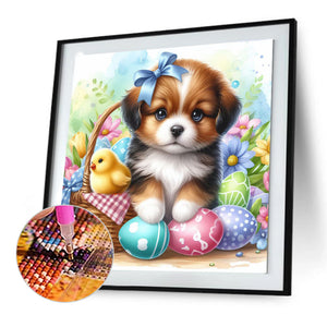 Pastoral Dog And Easter Egg 30*30CM (canvas) Full Round Drill Diamond Painting