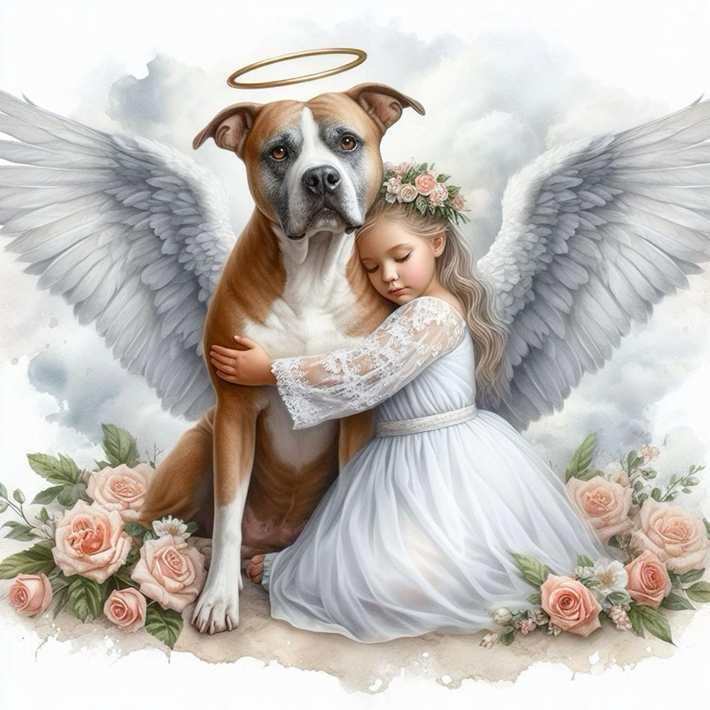 Angel Dog And Baby 30*30CM (canvas) Full Round Drill Diamond Painting