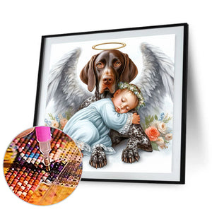 Angel Dog And Baby 30*30CM (canvas) Full Round Drill Diamond Painting