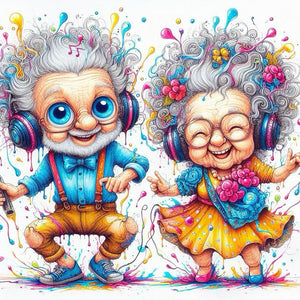 Old Couple 30*30CM (canvas) Full Round Drill Diamond Painting