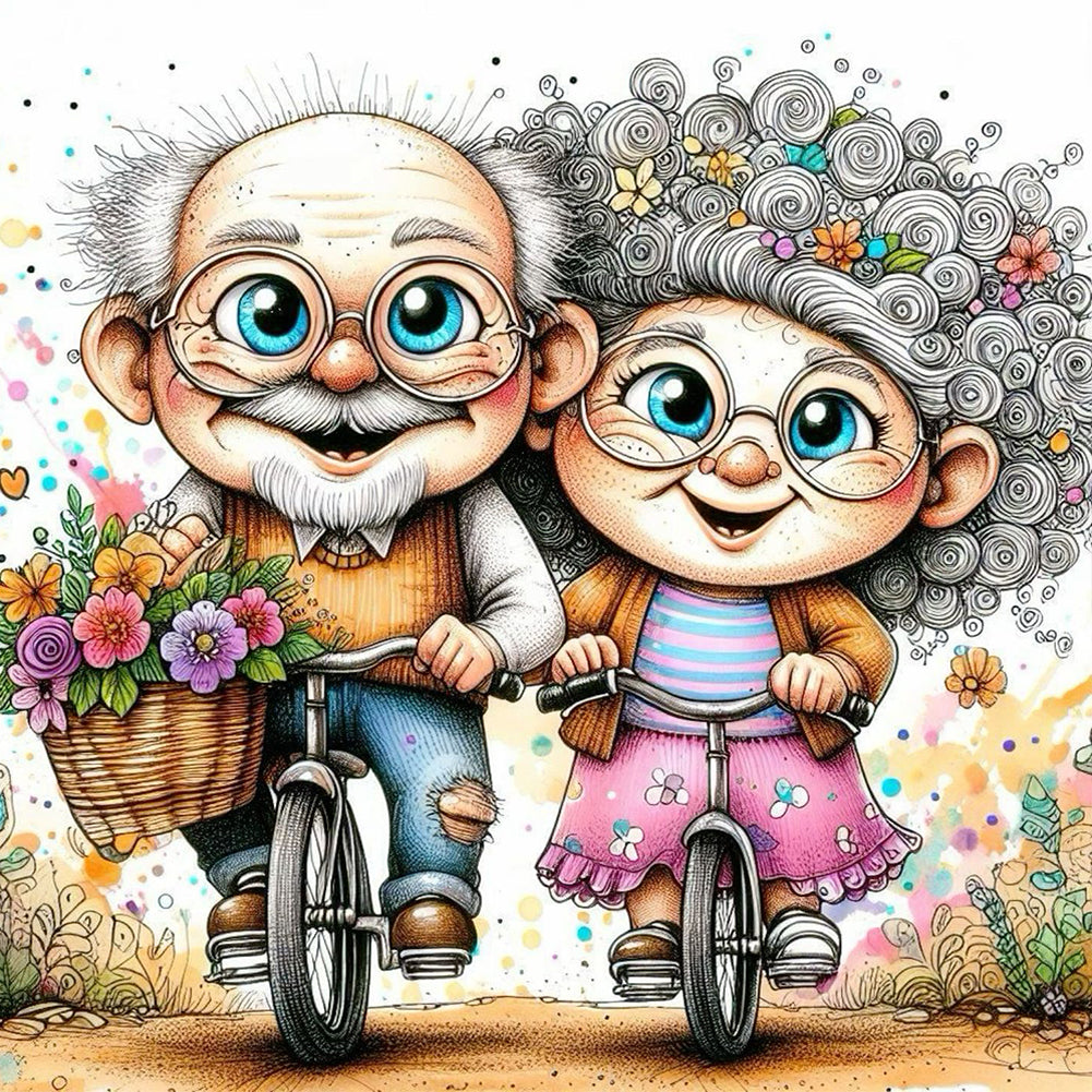 Old Couple 30*30CM (canvas) Full Round Drill Diamond Painting