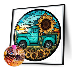 Round Brand Sunflower Classic Car 30*30CM (canvas) Full Round Drill Diamond Painting