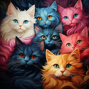 Multi Color Cat 30*30CM (canvas) Full Round Drill Diamond Painting