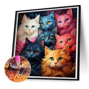 Multi Color Cat 30*30CM (canvas) Full Round Drill Diamond Painting