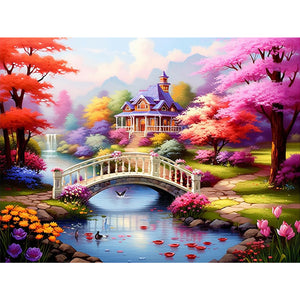 Woods House 40*30CM (canvas) Full Round Drill Diamond Painting