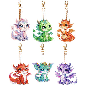 6 Pcs Double Side Dragon Diamond Art Keyring for Zipper Charm Bag Charms Pendant