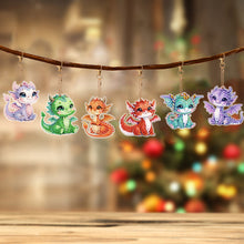 Load image into Gallery viewer, 6 Pcs Double Side Dragon Diamond Art Keyring for Zipper Charm Bag Charms Pendant
