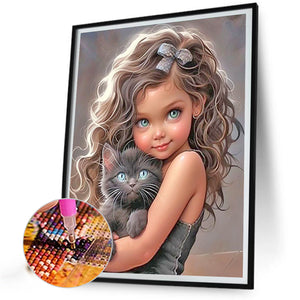 Little Girl Holding Cat 40*50CM (canvas) Full Round Drill Diamond Painting