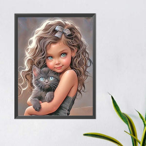 Little Girl Holding Cat 40*50CM (canvas) Full Round Drill Diamond Painting