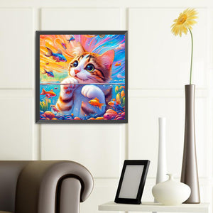 Goldfish And Little Orange Cat 40*40CM (canvas) Full Round Drill Diamond Painting
