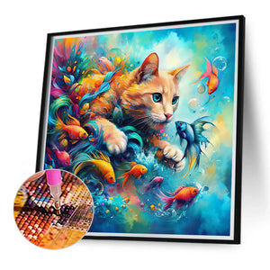 Goldfish And Orange Cat 40*40CM (canvas) Full Round Drill Diamond Painting