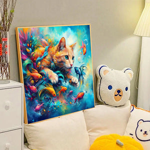 Goldfish And Orange Cat 40*40CM (canvas) Full Round Drill Diamond Painting