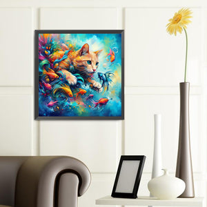 Goldfish And Orange Cat 40*40CM (canvas) Full Round Drill Diamond Painting