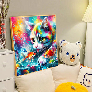 Goldfish And Colorful Cat 40*40CM (canvas) Full Round Drill Diamond Painting