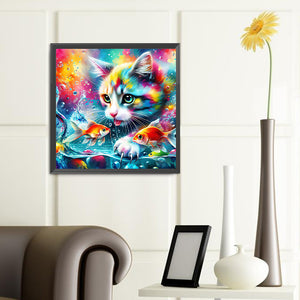 Goldfish And Colorful Cat 40*40CM (canvas) Full Round Drill Diamond Painting