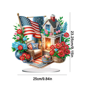 American Flag Special Shape Diamond Painting Desktop Home Ornament (House 3)