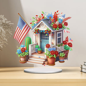 American Flag Special Shape Diamond Painting Desktop Home Ornament (House 4)