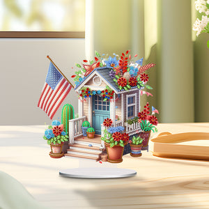 American Flag Special Shape Diamond Painting Desktop Home Ornament (House 4)