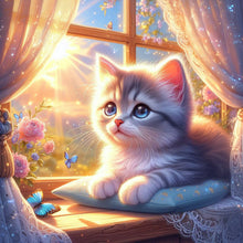 Load image into Gallery viewer, Glowing Cat By The Window 30*30CM (canvas) Full Round Drill Diamond Painting
