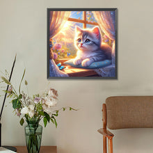 Load image into Gallery viewer, Glowing Cat By The Window 30*30CM (canvas) Full Round Drill Diamond Painting
