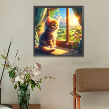 Load image into Gallery viewer, Glowing Cat By The Window 30*30CM (canvas) Full Round Drill Diamond Painting
