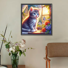 Load image into Gallery viewer, Glowing Cat By The Window 30*30CM (canvas) Full Round Drill Diamond Painting
