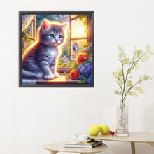 Load image into Gallery viewer, Glowing Cat By The Window 30*30CM (canvas) Full Round Drill Diamond Painting
