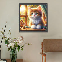 Load image into Gallery viewer, Glowing Cat By The Window 30*30CM (canvas) Full Round Drill Diamond Painting
