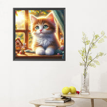 Load image into Gallery viewer, Glowing Cat By The Window 30*30CM (canvas) Full Round Drill Diamond Painting
