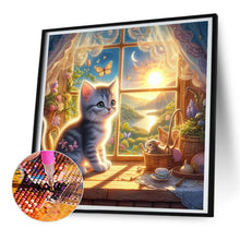 Load image into Gallery viewer, Glowing Cat By The Window 30*30CM (canvas) Full Round Drill Diamond Painting
