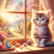 Load image into Gallery viewer, Glowing Cat By The Window 30*30CM (canvas) Full Round Drill Diamond Painting
