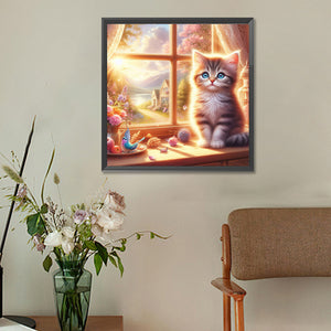 Glowing Cat By The Window 30*30CM (canvas) Full Round Drill Diamond Painting