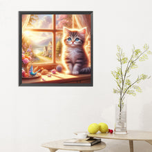 Load image into Gallery viewer, Glowing Cat By The Window 30*30CM (canvas) Full Round Drill Diamond Painting
