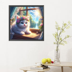 Glowing Cat By The Window 30*30CM (canvas) Full Round Drill Diamond Painting