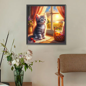 Glowing Cat By The Window 30*30CM (canvas) Full Round Drill Diamond Painting