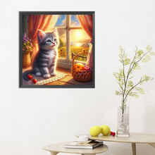 Load image into Gallery viewer, Glowing Cat By The Window 30*30CM (canvas) Full Round Drill Diamond Painting
