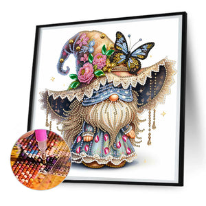 Spring Butterfly Gnome 30*30CM (canvas) Partial Special-Shaped Drill Diamond Painting