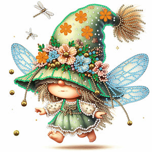 Spring Dragonfly Gnome 30*30CM (canvas) Partial Special-Shaped Drill Diamond Painting