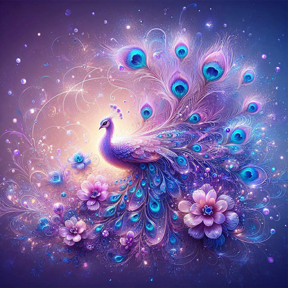 Purple Fantasy Background Peacock 40*40CM (canvas) Full Round Drill Diamond Painting