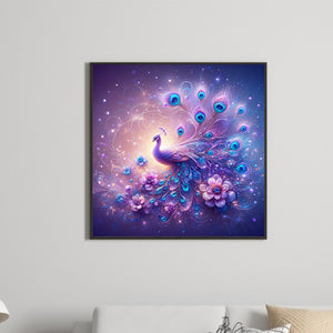 Purple Fantasy Background Peacock 40*40CM (canvas) Full Round Drill Diamond Painting