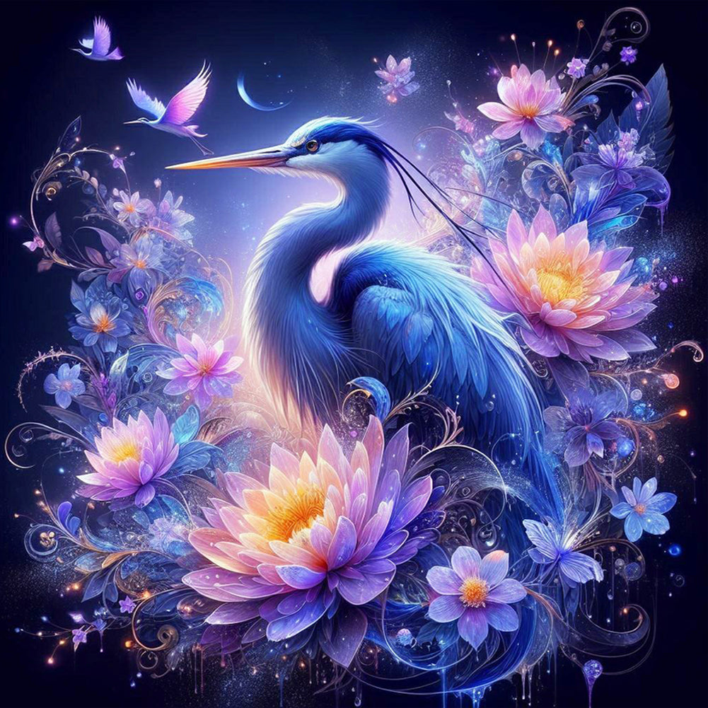 White Crane On Purple Fantasy Background 40*40CM (canvas) Full Round Drill Diamond Painting