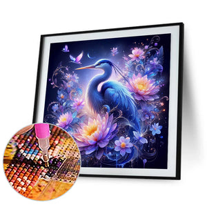 White Crane On Purple Fantasy Background 40*40CM (canvas) Full Round Drill Diamond Painting