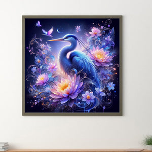 White Crane On Purple Fantasy Background 40*40CM (canvas) Full Round Drill Diamond Painting