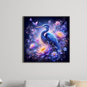 White Crane On Purple Fantasy Background 40*40CM (canvas) Full Round Drill Diamond Painting