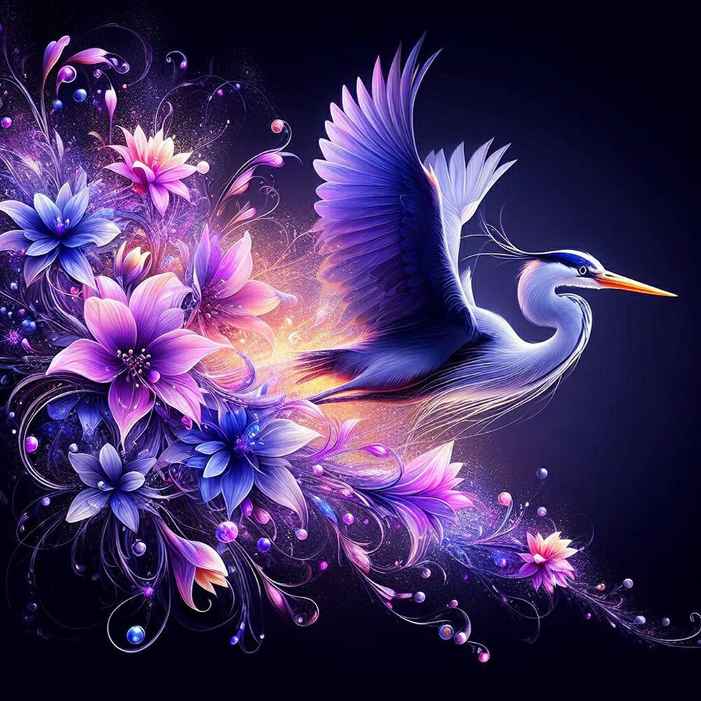 Flying Crane On Purple Fantasy Background 40*40CM (canvas) Full Round Drill Diamond Painting