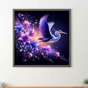 Flying Crane On Purple Fantasy Background 40*40CM (canvas) Full Round Drill Diamond Painting