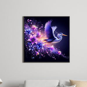 Flying Crane On Purple Fantasy Background 40*40CM (canvas) Full Round Drill Diamond Painting