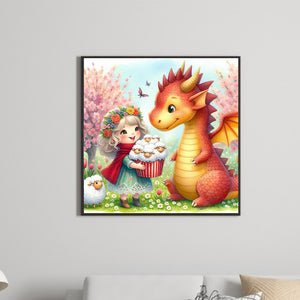 Dragon And Girl 40*40CM (canvas) Full Round Drill Diamond Painting