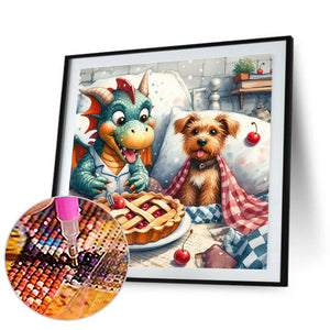 Dragon And Yorkshire Terrier 40*40CM (canvas) Full Round Drill Diamond Painting